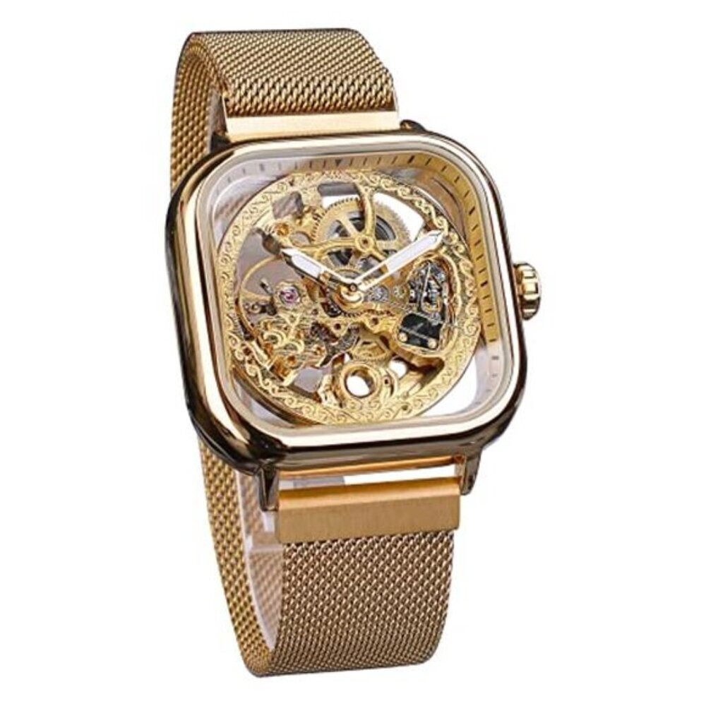 Skeleton Watch Mechanical Golden Mens Automatic Wrist